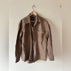 Wrangler Western Pearl Snap Brown Button-Up Shirt. XL